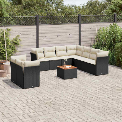 Set Divani da Giardino 11 pz con Cuscini in Polyrattan Nero - homemem39