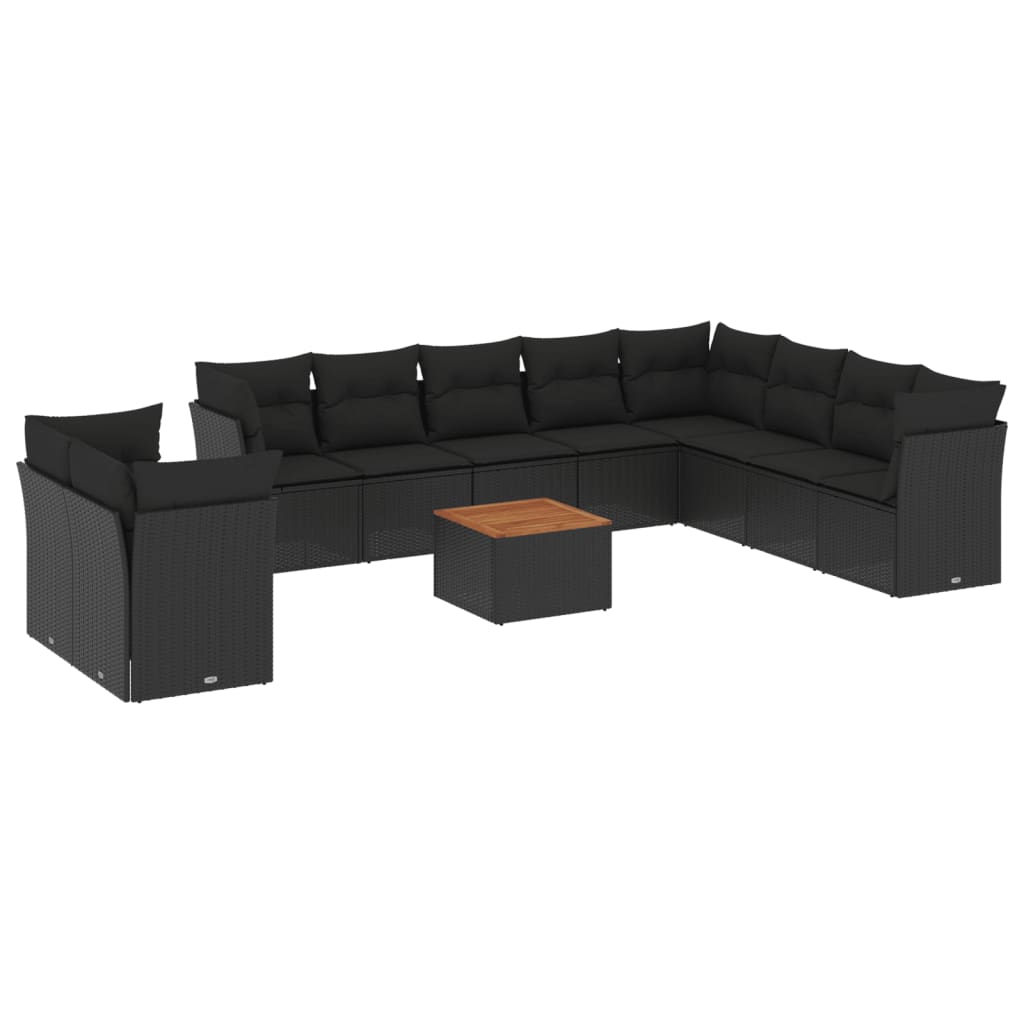 Set Divani da Giardino 11 pz con Cuscini in Polyrattan Nero - homemem39