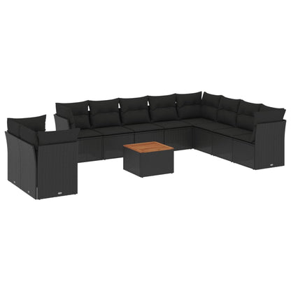Set Divani da Giardino 11 pz con Cuscini in Polyrattan Nero - homemem39