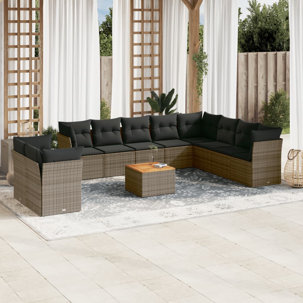 Set Divani da Giardino 11 pz con Cuscini in Polyrattan Grigio - homemem39