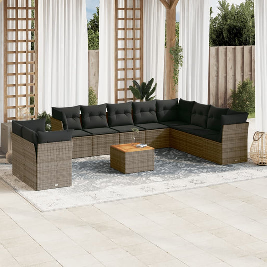 Set Divani da Giardino 11 pz con Cuscini in Polyrattan Grigio - homemem39
