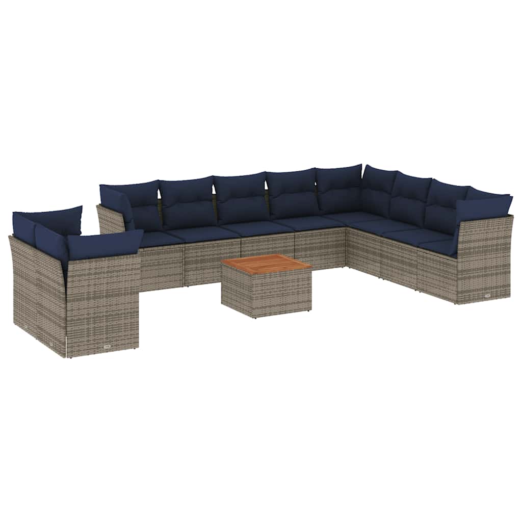 Set Divani da Giardino 11 pz con Cuscini in Polyrattan Grigio - homemem39