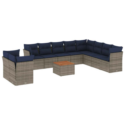 Set Divani da Giardino 11 pz con Cuscini in Polyrattan Grigio - homemem39