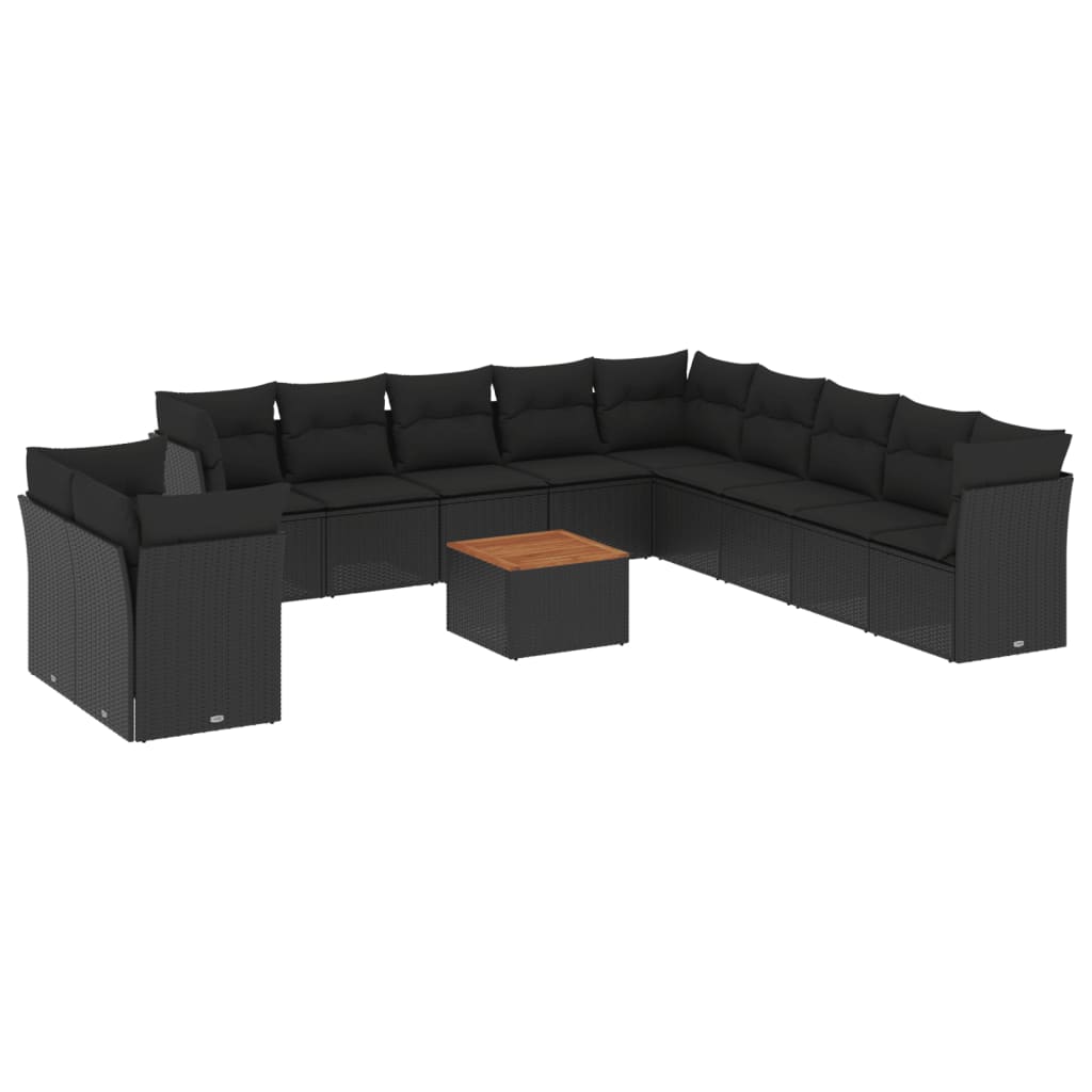 Set Divani da Giardino 12 pz con Cuscini Nero in Polyrattan - homemem39