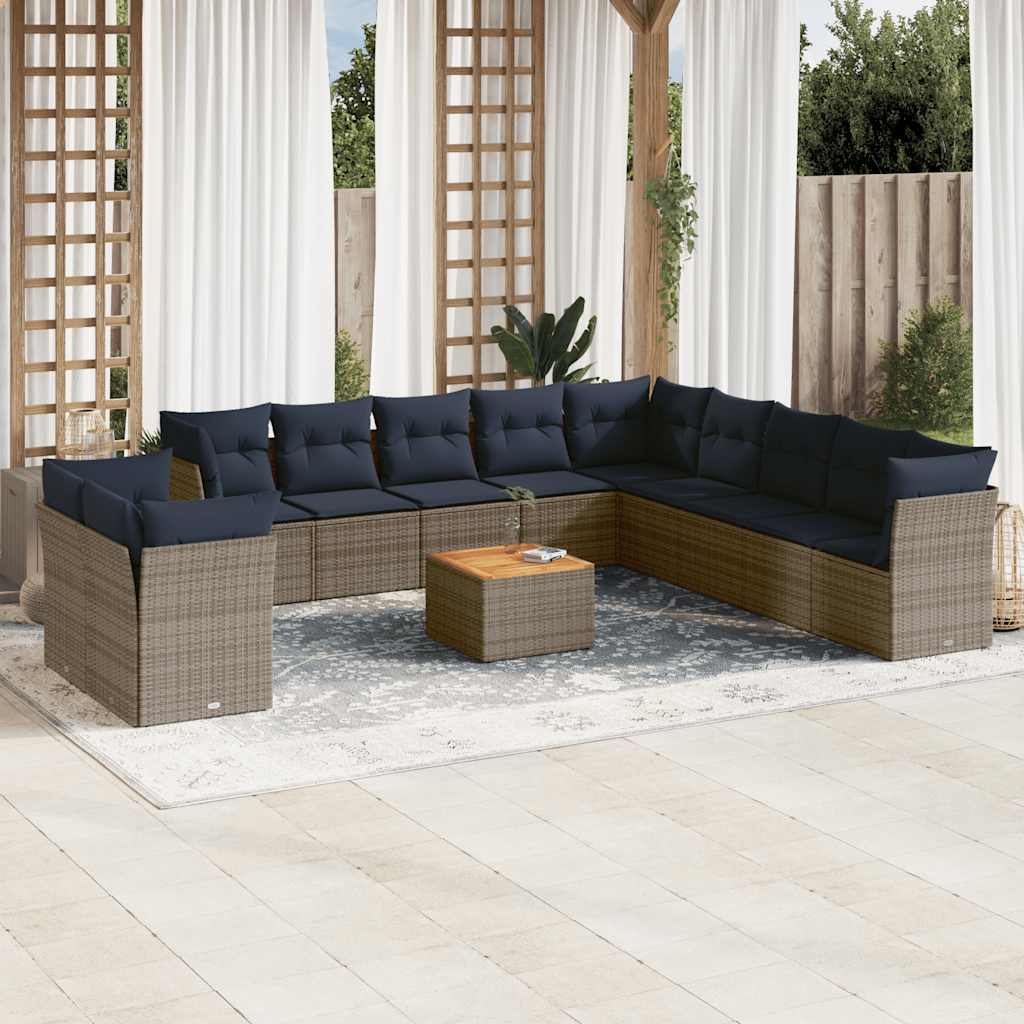 Set Divani da Giardino 12 pz con Cuscini Grigio in Polyrattan - homemem39