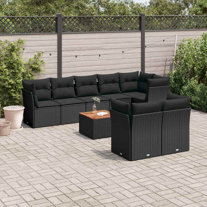 Set Divani da Giardino 9 pz con Cuscini Nero in Polyrattan | homemem39