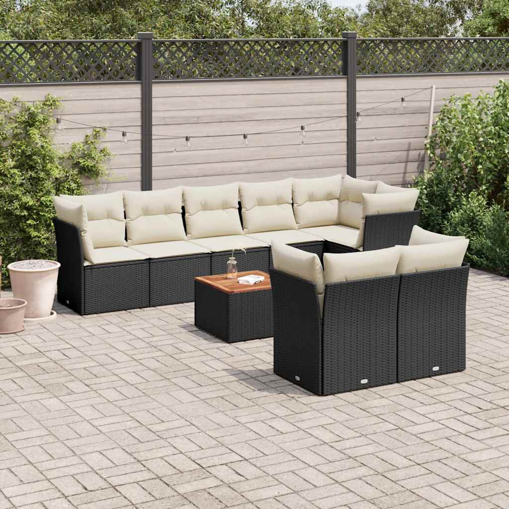 Set Divani da Giardino 9 pz con Cuscini Nero in Polyrattan - homemem39