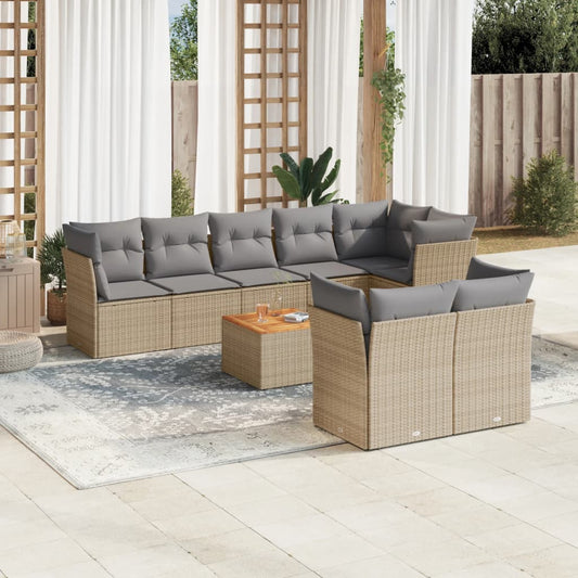 Set Divano da Giardino 9 pz con Cuscini Beige Misto Polyrattan - homemem39