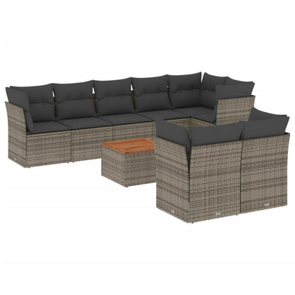 Set Divano da Giardino 9 pz con Cuscini Grigio in Polyrattan - homemem39