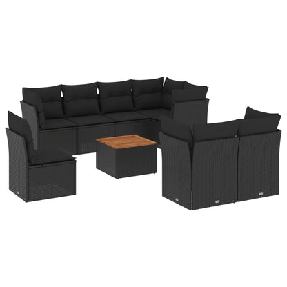 Set Divani da Giardino 9 pz con Cuscini Nero in Polyrattan - homemem39