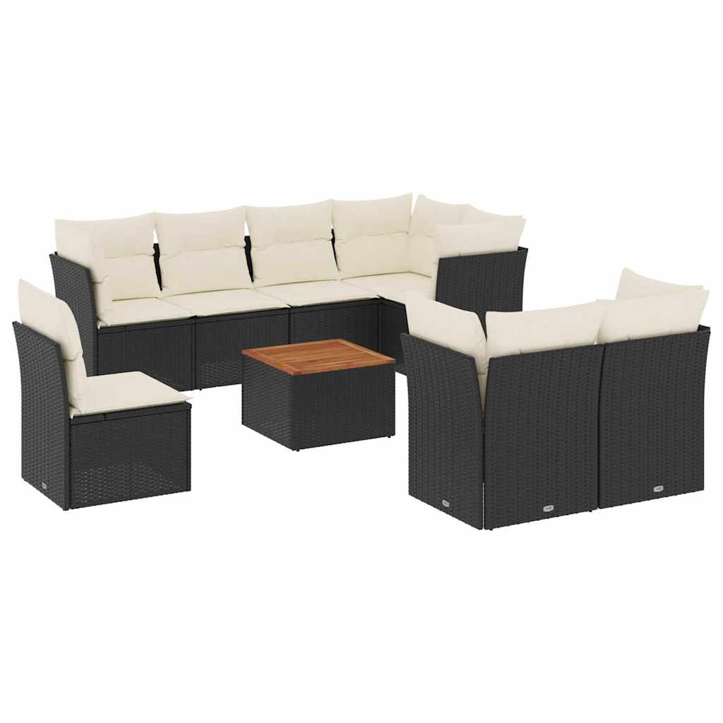 Set Divani da Giardino 9 pz con Cuscini Nero in Polyrattan - homemem39