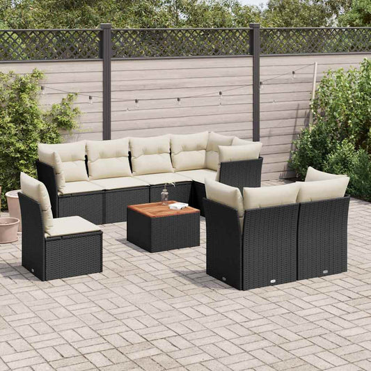 Set Divani da Giardino 9 pz con Cuscini Nero in Polyrattan - homemem39