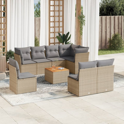Set Divano da Giardino 9 pz con Cuscini Beige Misto Polyrattan - homemem39