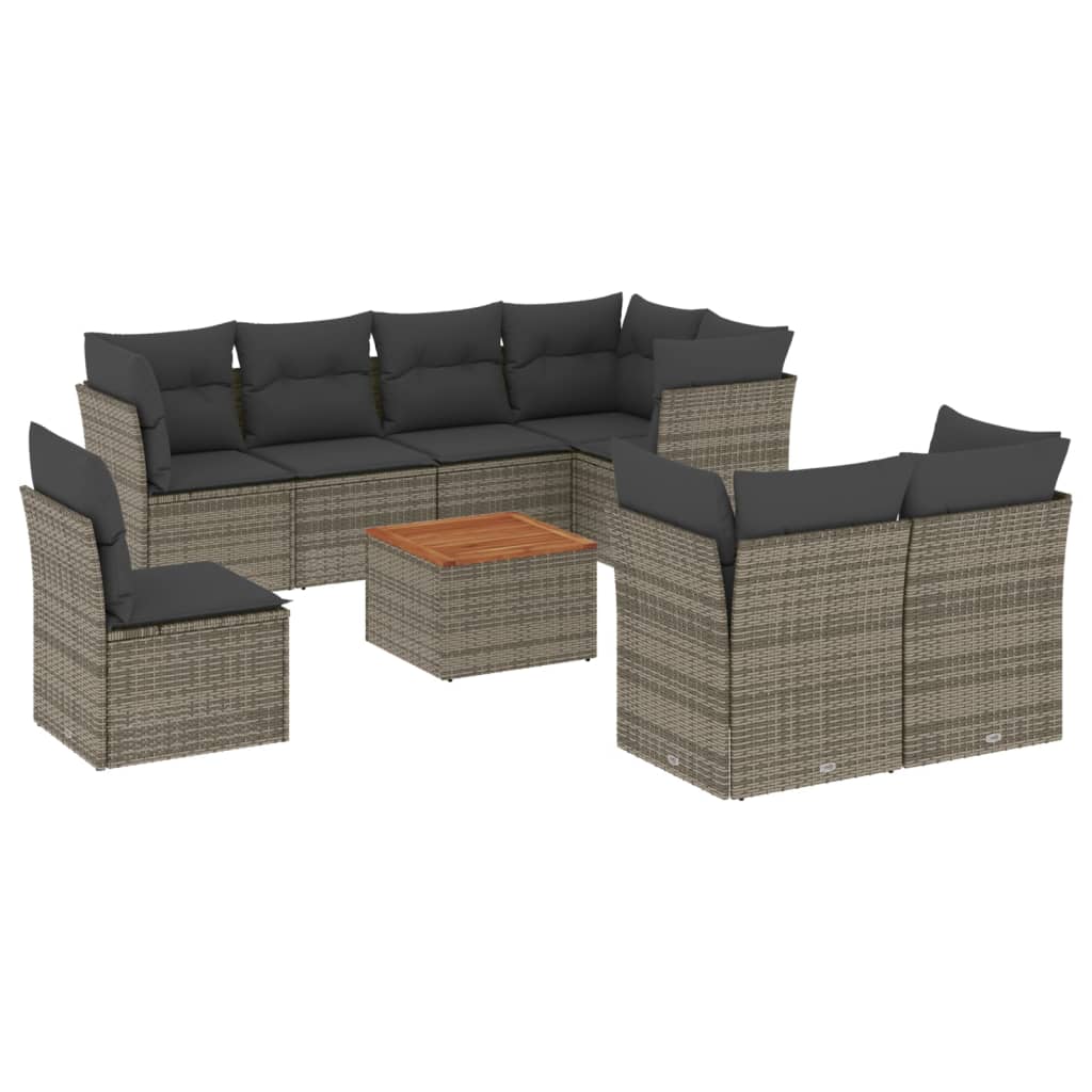 Set Divano da Giardino 9 pz con Cuscini Grigio in Polyrattan - homemem39