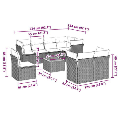 Set Divani da Giardino 9 pz con Cuscini Grigio in Polyrattan - homemem39