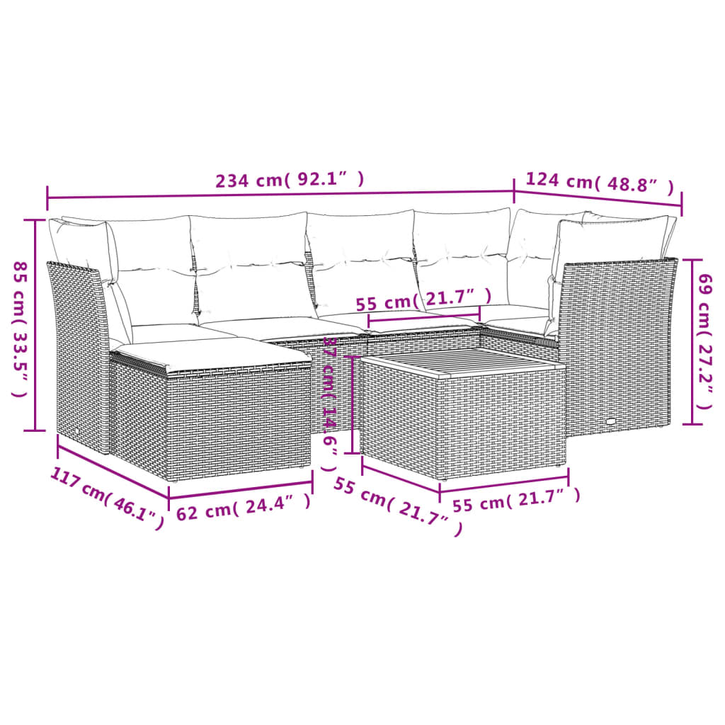 Set Divani da Giardino con Cuscini 7pz Nero Polyrattan - homemem39