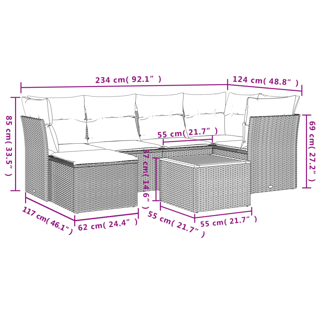Set Divani da Giardino con Cuscini 7pz Nero Polyrattan - homemem39