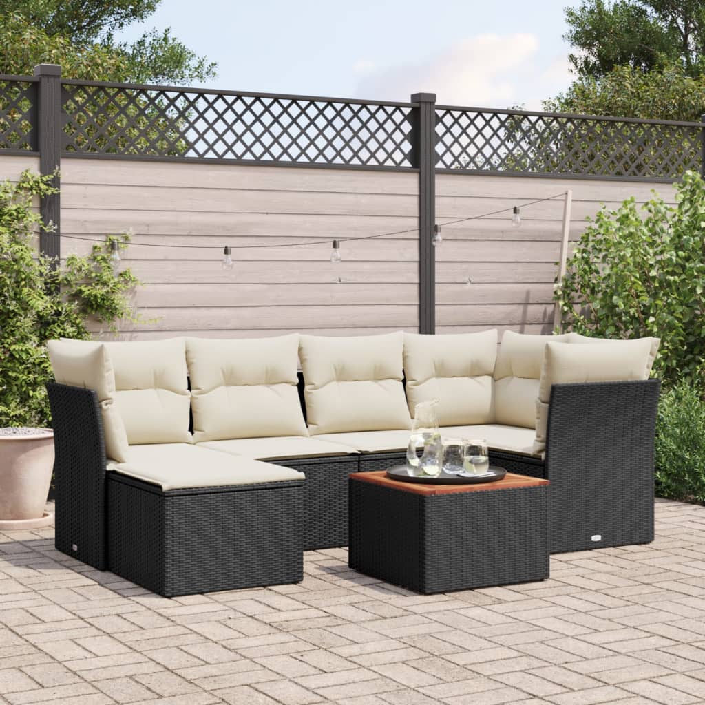 Set Divani da Giardino con Cuscini 7pz Nero Polyrattan - homemem39