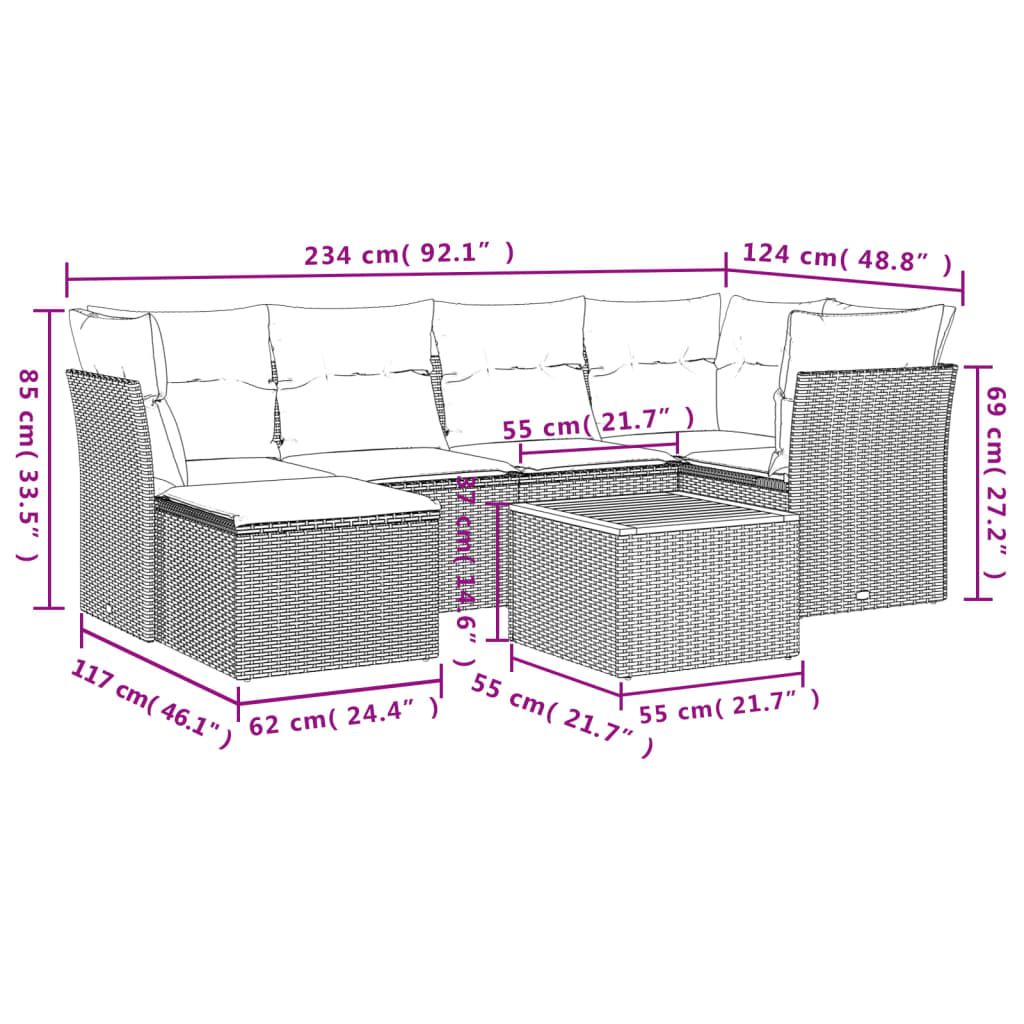Set Divano da Giardino 7 pz con Cuscini Beige Misto Polyrattan - homemem39