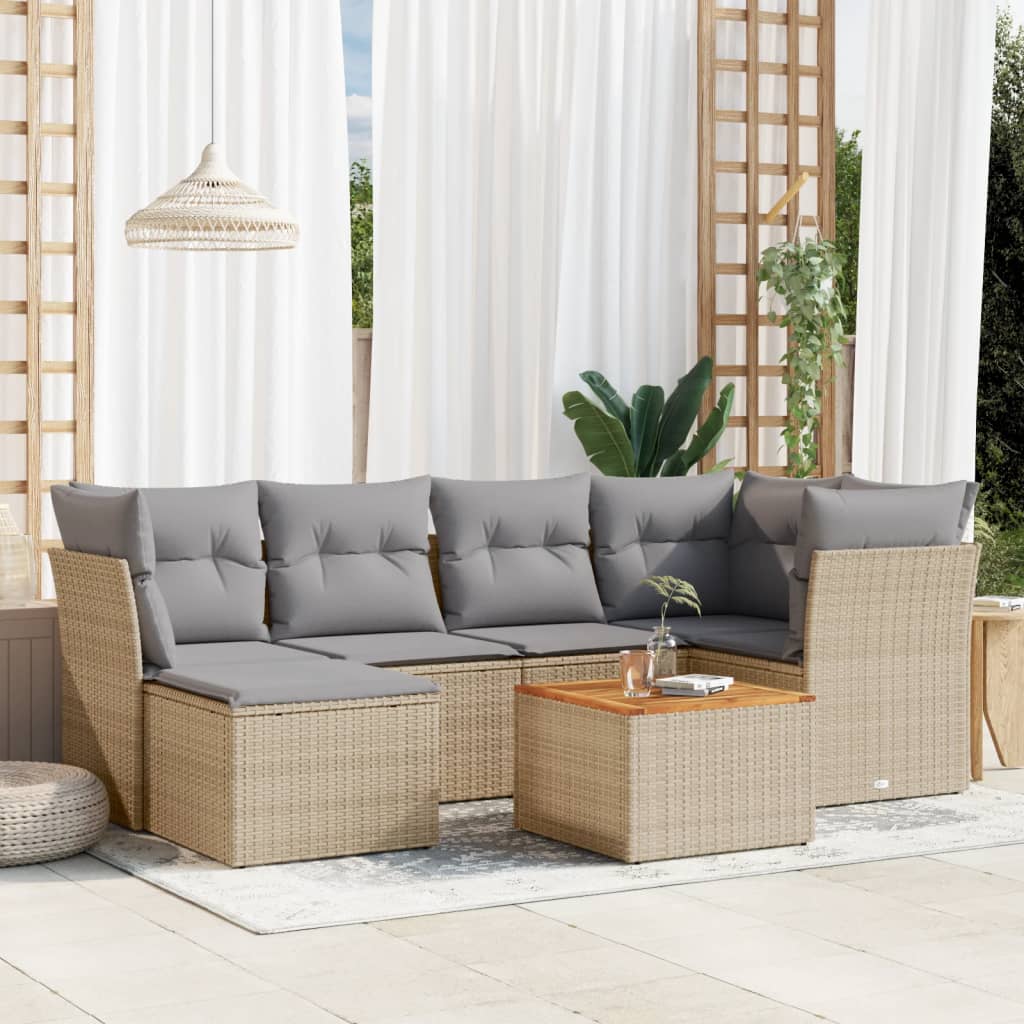 Set Divano da Giardino 7 pz con Cuscini Beige Misto Polyrattan - homemem39