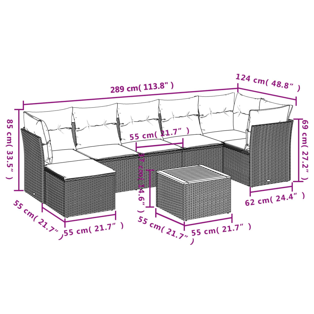 Set Divani da Giardino con Cuscini 8 pz Nero in Polyrattan - homemem39