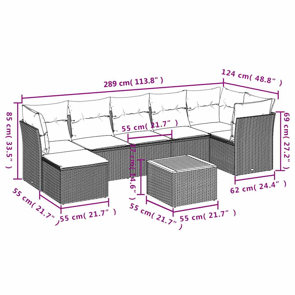 Set Divani da Giardino con Cuscini 8 pz Nero in Polyrattan - homemem39