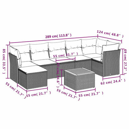 Set Divani da Giardino con Cuscini 8 pz Nero in Polyrattan - homemem39