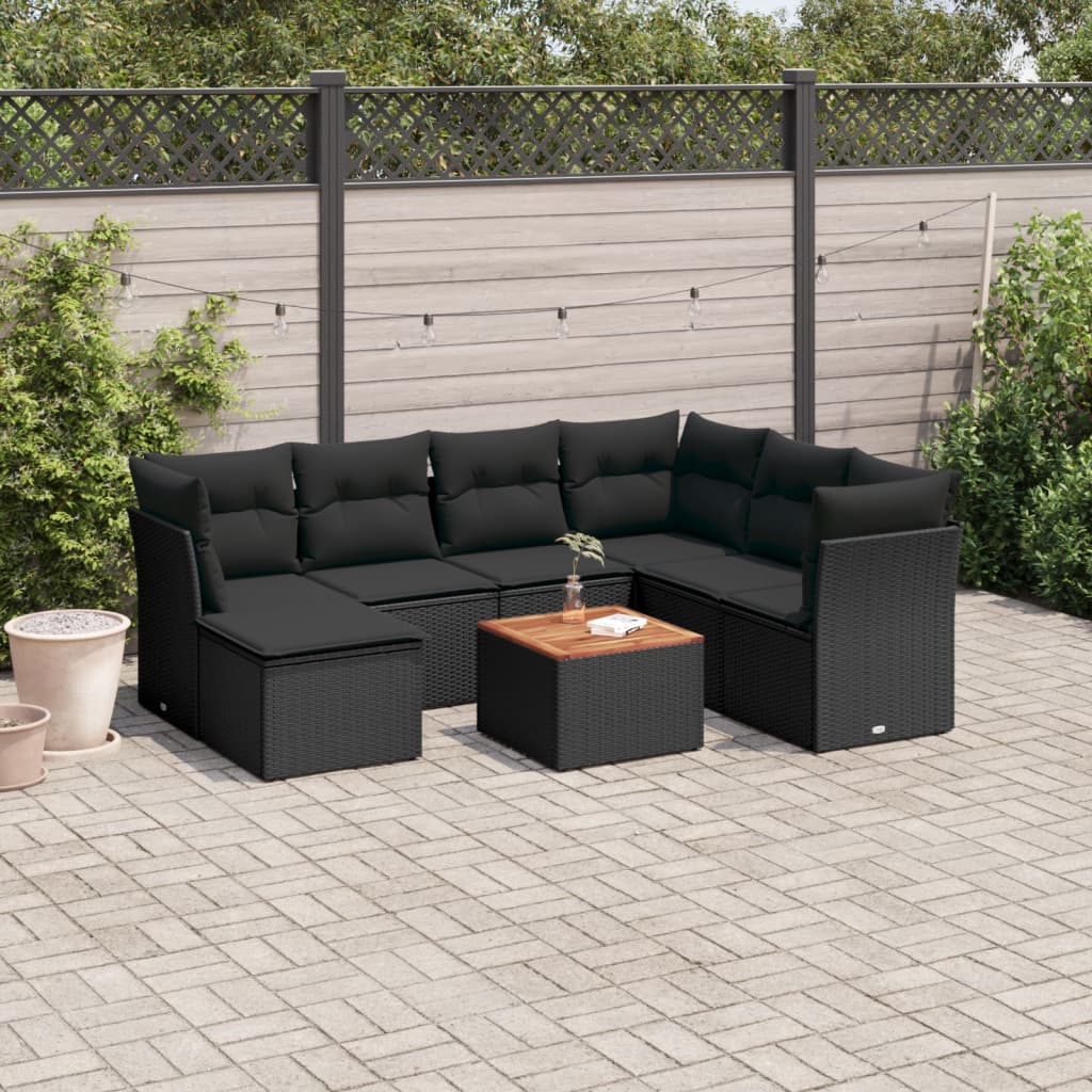 Set Divani da Giardino con Cuscini 8 pz Nero in Polyrattan - homemem39