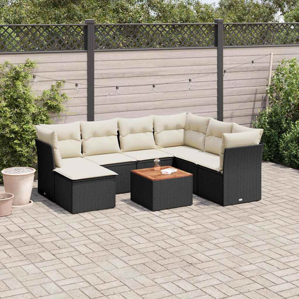 Set Divani da Giardino con Cuscini 8 pz Nero in Polyrattan - homemem39