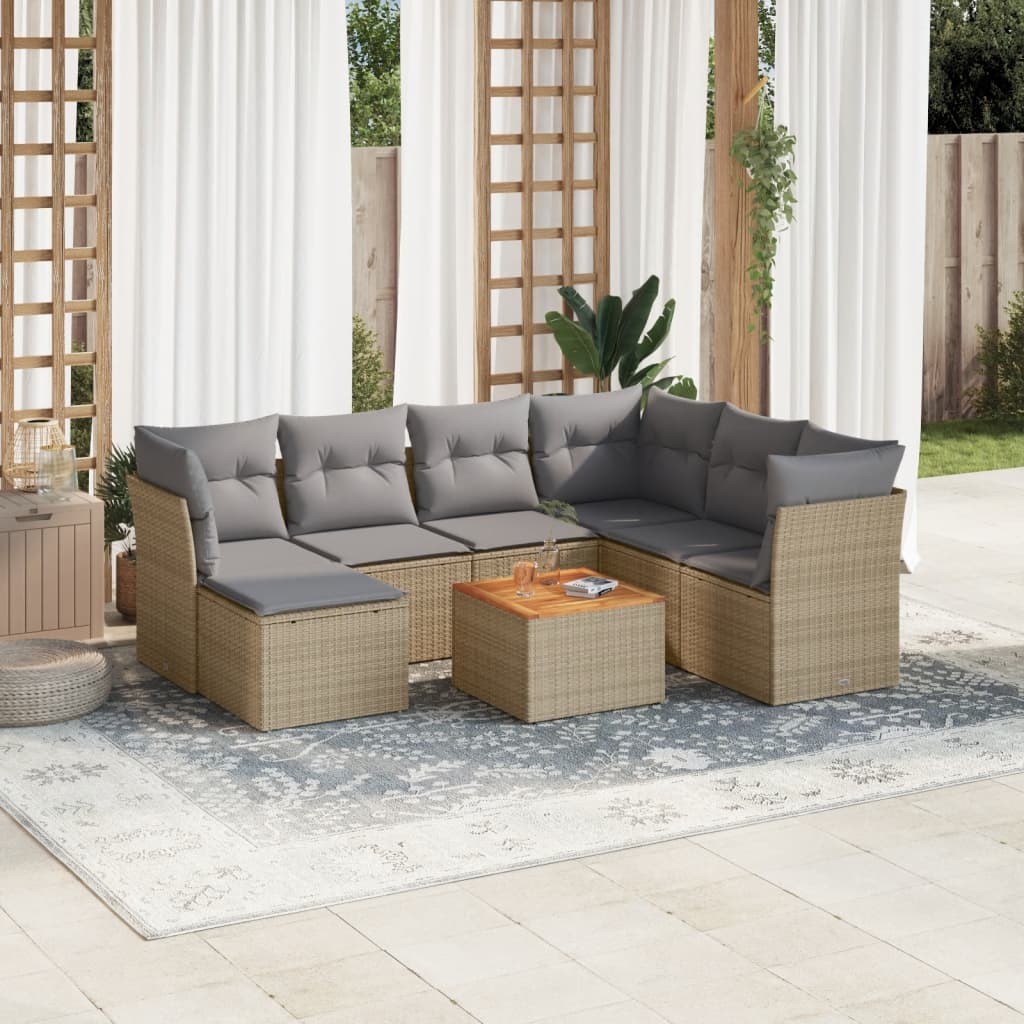 Set Divano da Giardino 8 pz con Cuscini Beige Misto Polyrattan - homemem39