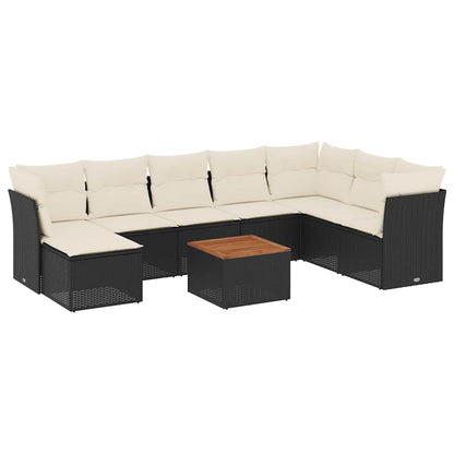 Set Divani da Giardino 9 pz con Cuscini Nero in Polyrattan - homemem39