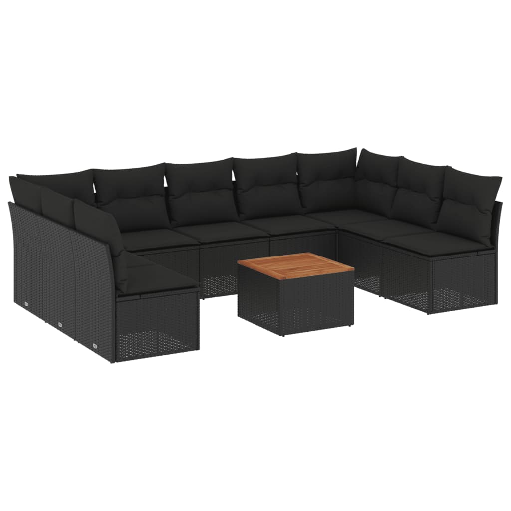 Set Divani da Giardino 10pz con Cuscini in Polyrattan Nero - homemem39