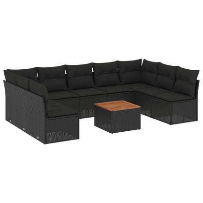Set Divani da Giardino 10pz con Cuscini in Polyrattan Nero - homemem39
