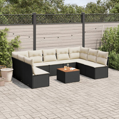 Set Divani da Giardino 10pz con Cuscini in Polyrattan Nero - homemem39