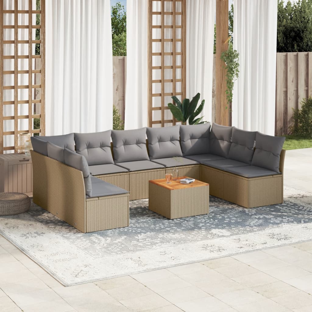 Set Divano da Giardino 10 pz con Cuscini Beige Misto Polyrattan - homemem39