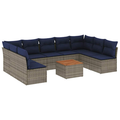 Set Divani da Giardino 10 pz con Cuscini Grigio in Polyrattan - homemem39
