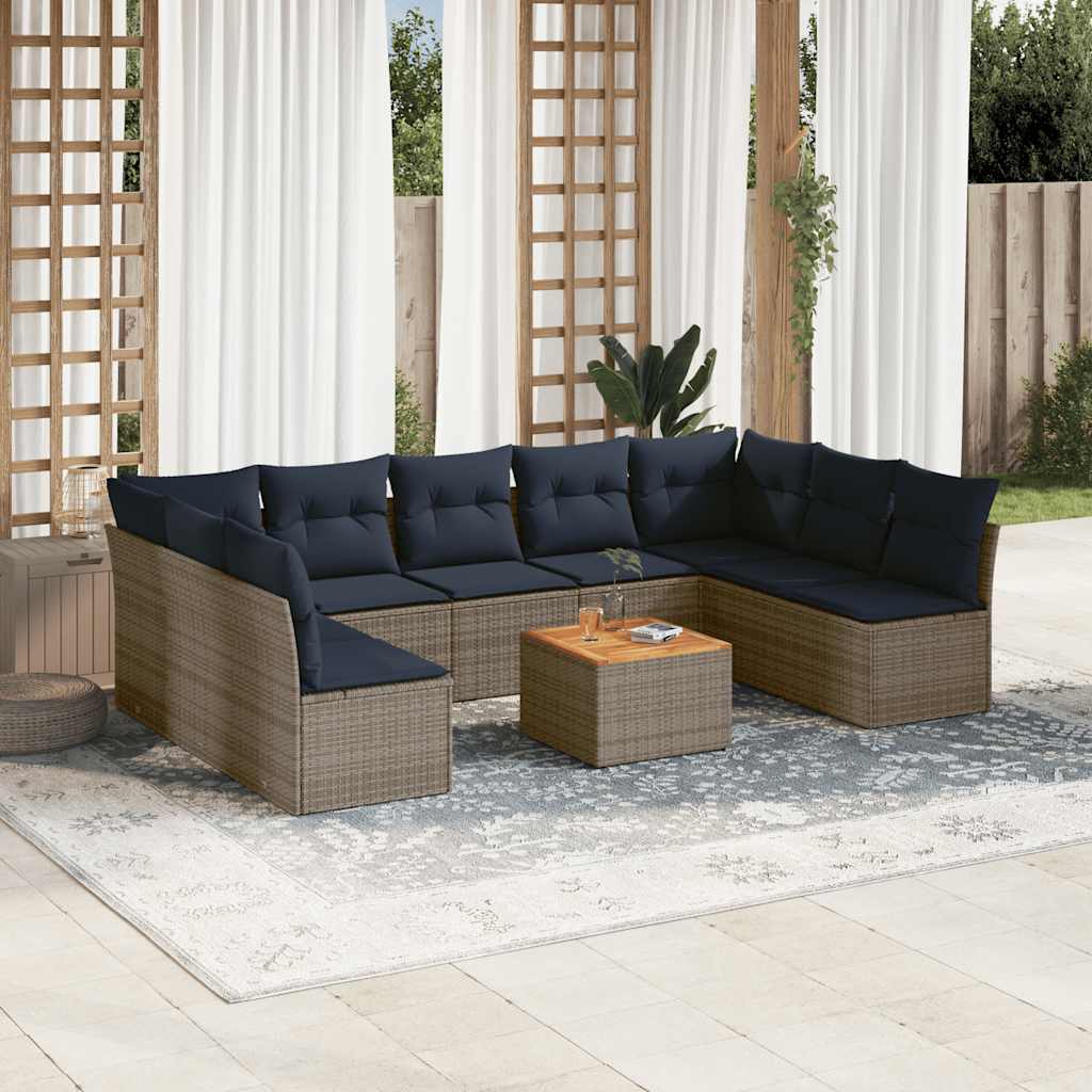 Set Divani da Giardino 10 pz con Cuscini Grigio in Polyrattan - homemem39