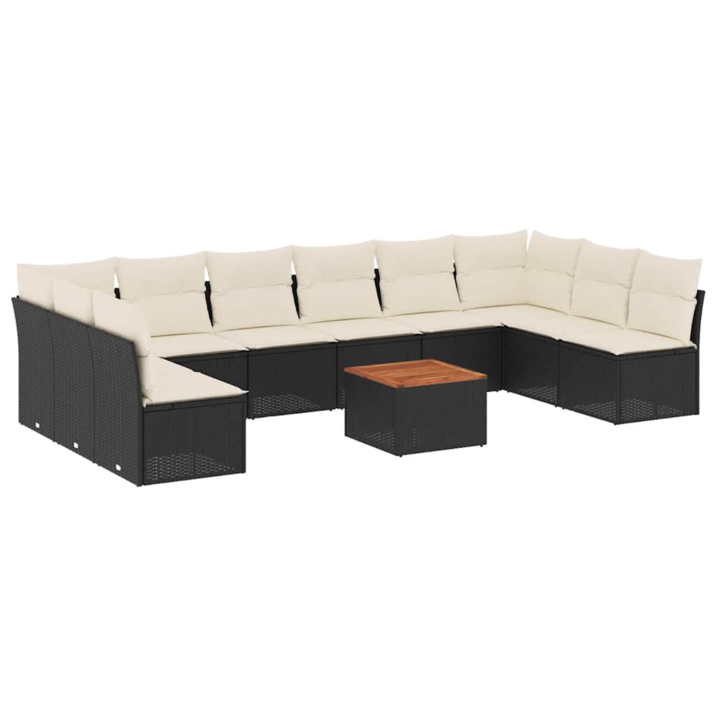 Set Divani da Giardino 11 pz con Cuscini in Polyrattan Nero - homemem39