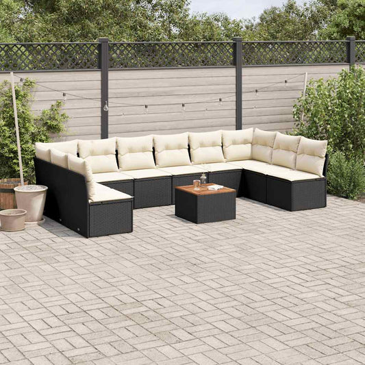 Set Divani da Giardino 11 pz con Cuscini in Polyrattan Nero - homemem39