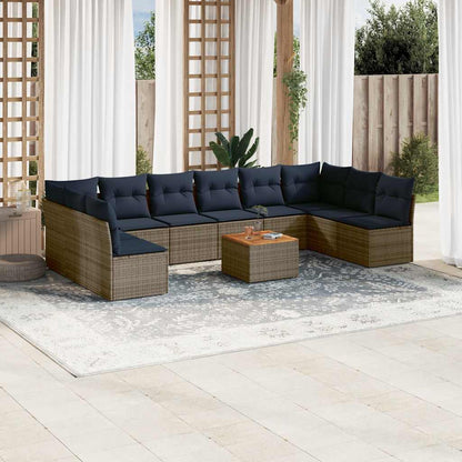 Set Divani da Giardino 11 pz con Cuscini in Polyrattan Grigio - homemem39