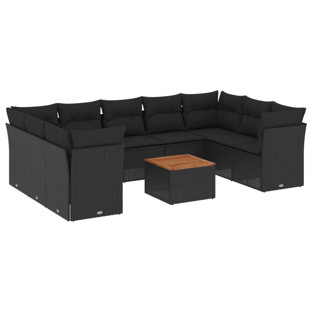 Set Divani da Giardino 10pz con Cuscini in Polyrattan Nero - homemem39