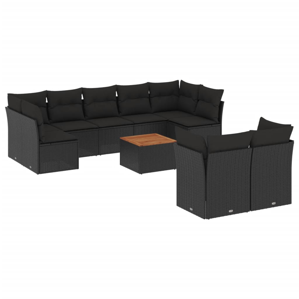 Set Divani da Giardino 10pz con Cuscini in Polyrattan Nero - homemem39