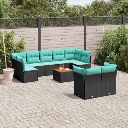 Set Divani da Giardino 10 pz con Cuscini Nero in Polyrattan | homemem39