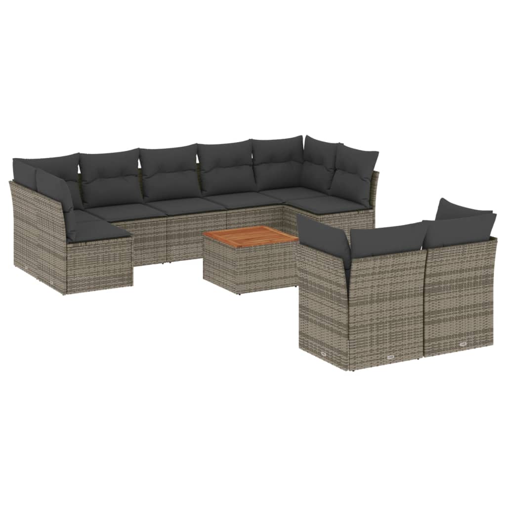 Set Divano da Giardino 10 pz con Cuscini Grigio in Polyrattan - homemem39
