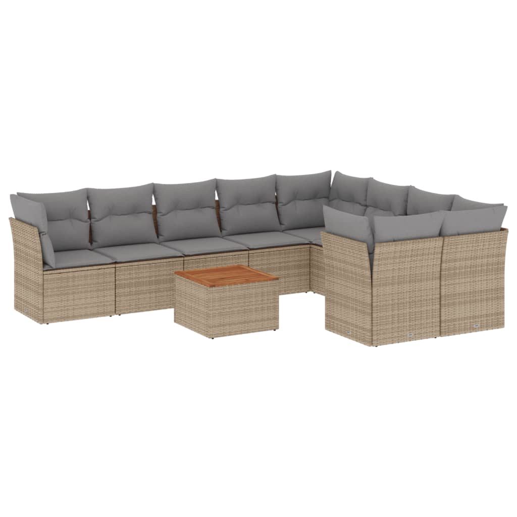 Set Divano da Giardino 10 pz con Cuscini Beige Misto Polyrattan - homemem39