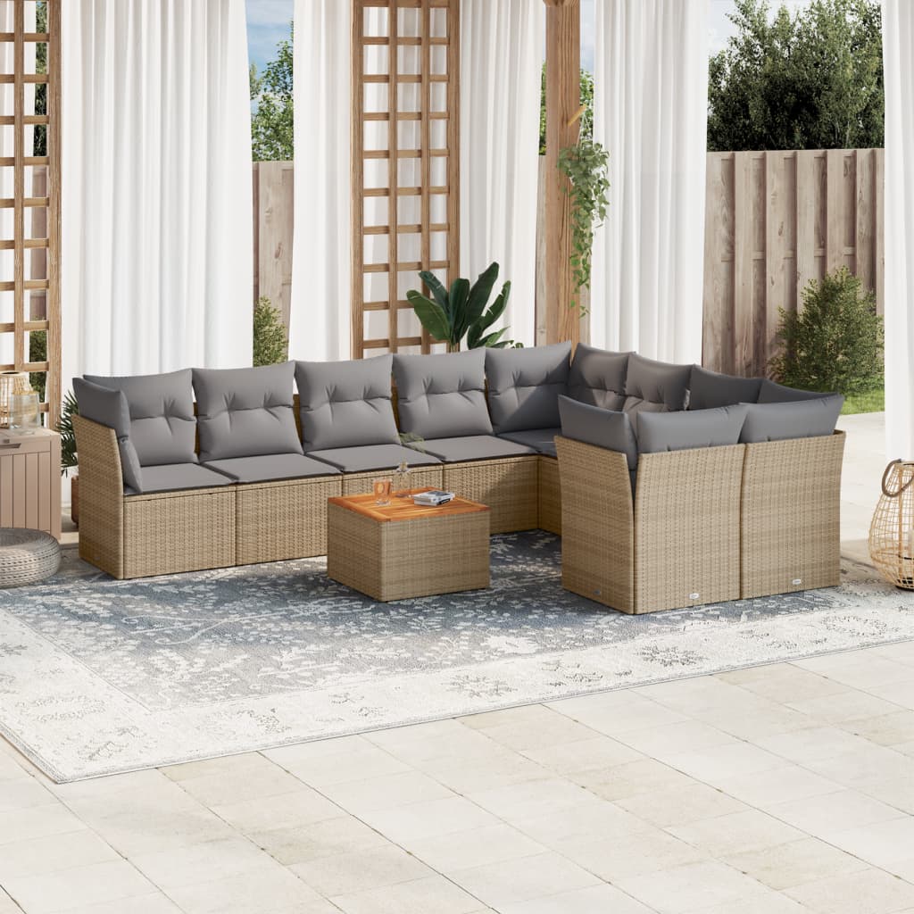 Set Divano da Giardino 10 pz con Cuscini Beige Misto Polyrattan - homemem39