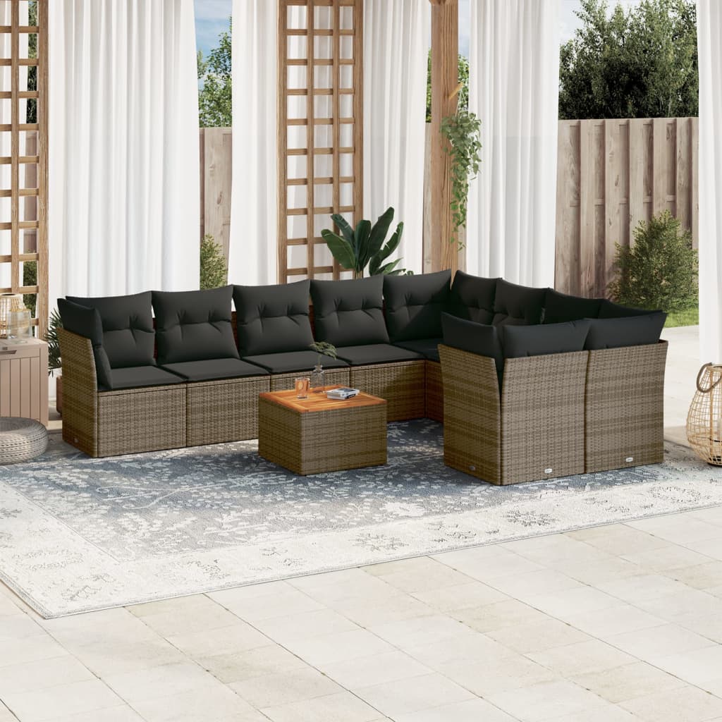 Set Divano da Giardino 10 pz con Cuscini Grigio in Polyrattan - homemem39