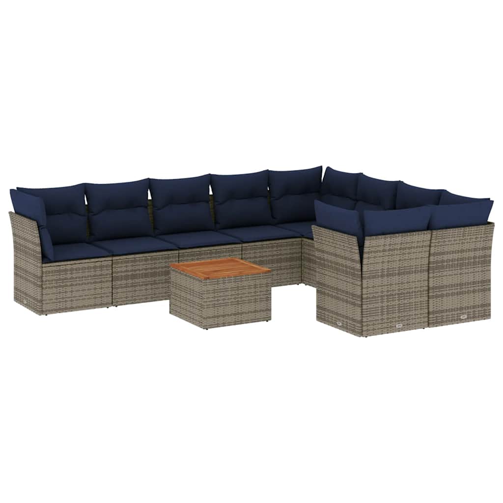 Set Divani da Giardino 10 pz con Cuscini Grigio in Polyrattan - homemem39