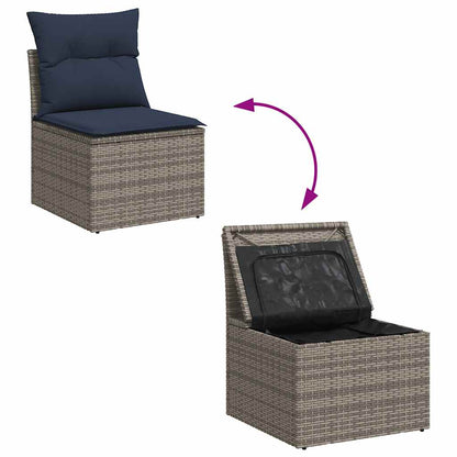 Set Divani da Giardino 10 pz con Cuscini Grigio in Polyrattan - homemem39