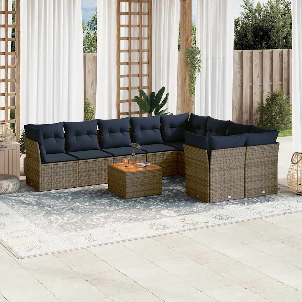 Set Divani da Giardino 10 pz con Cuscini Grigio in Polyrattan - homemem39